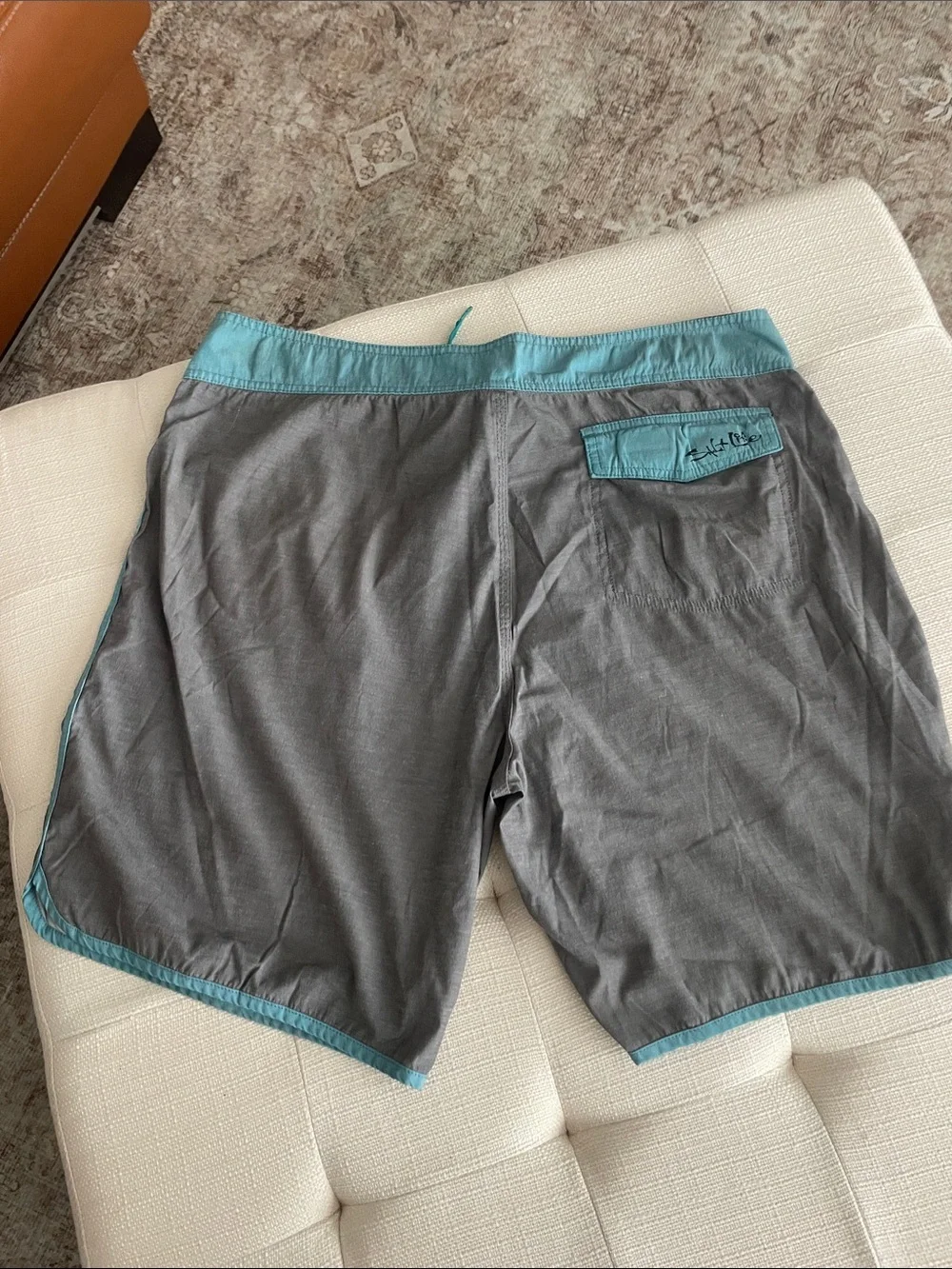 Men's Gray Swim Trunks with Teal Accents